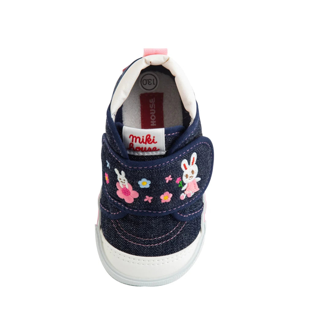 Miki House Bunny Second Step Shoe in Pink & Denim